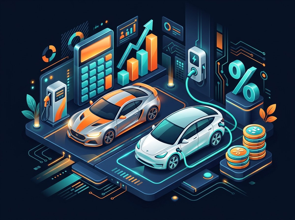 Electric vs gas car savings calculator with line chart comparing cumulative costs
