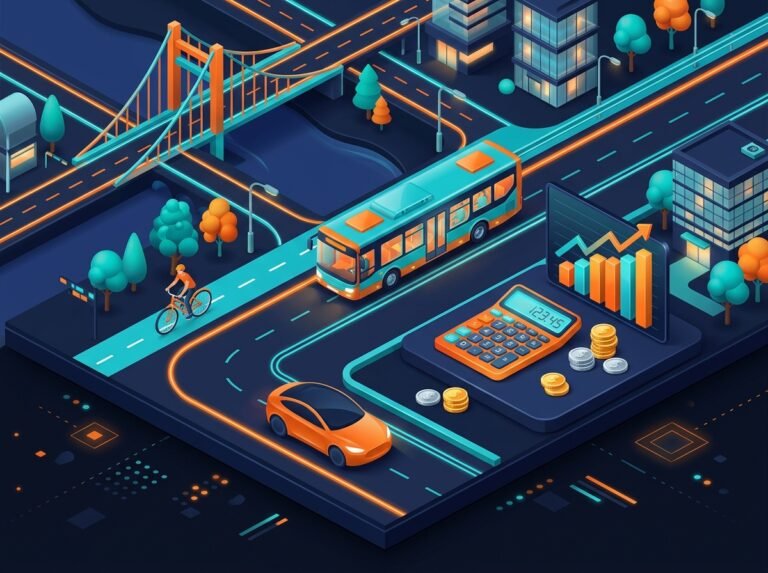 Commute cost calculator with bar chart comparing car, transit, and bike costs