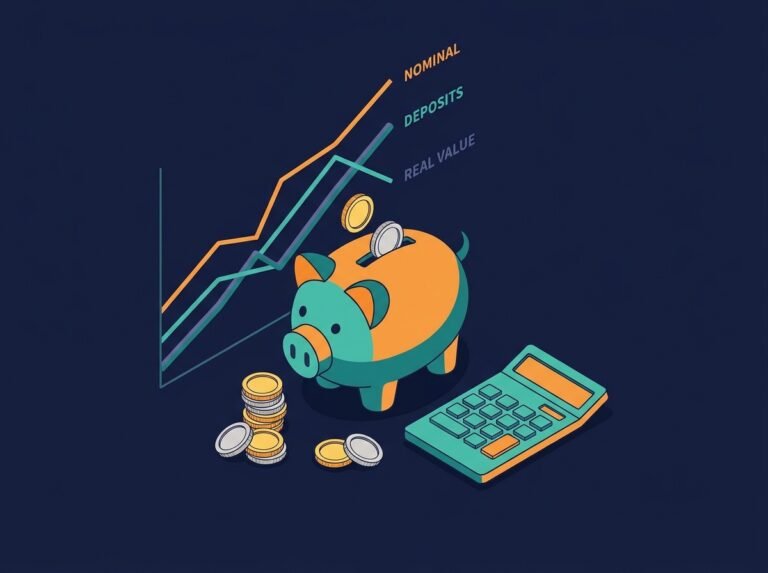 Compound savings calculator showing growth, deposits, and real value